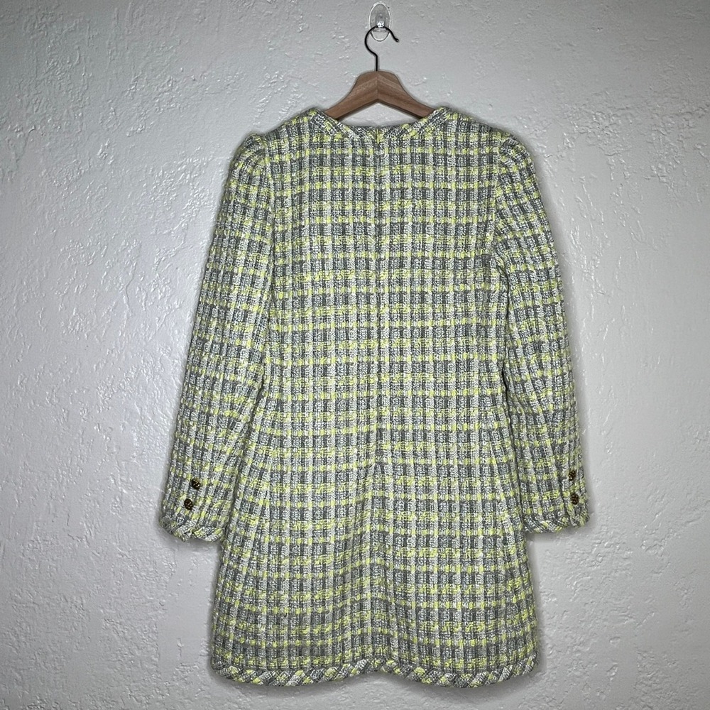 Tuckernuck Yellow and Gray Plaid Tweed V-Neck Mini Dress Long Sleeve Size S - Picture 3 of 8